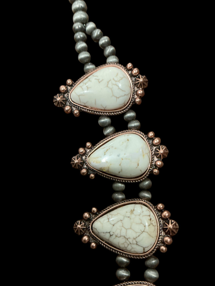 Handmade Squash blossoms cooper white turquoise Necklace