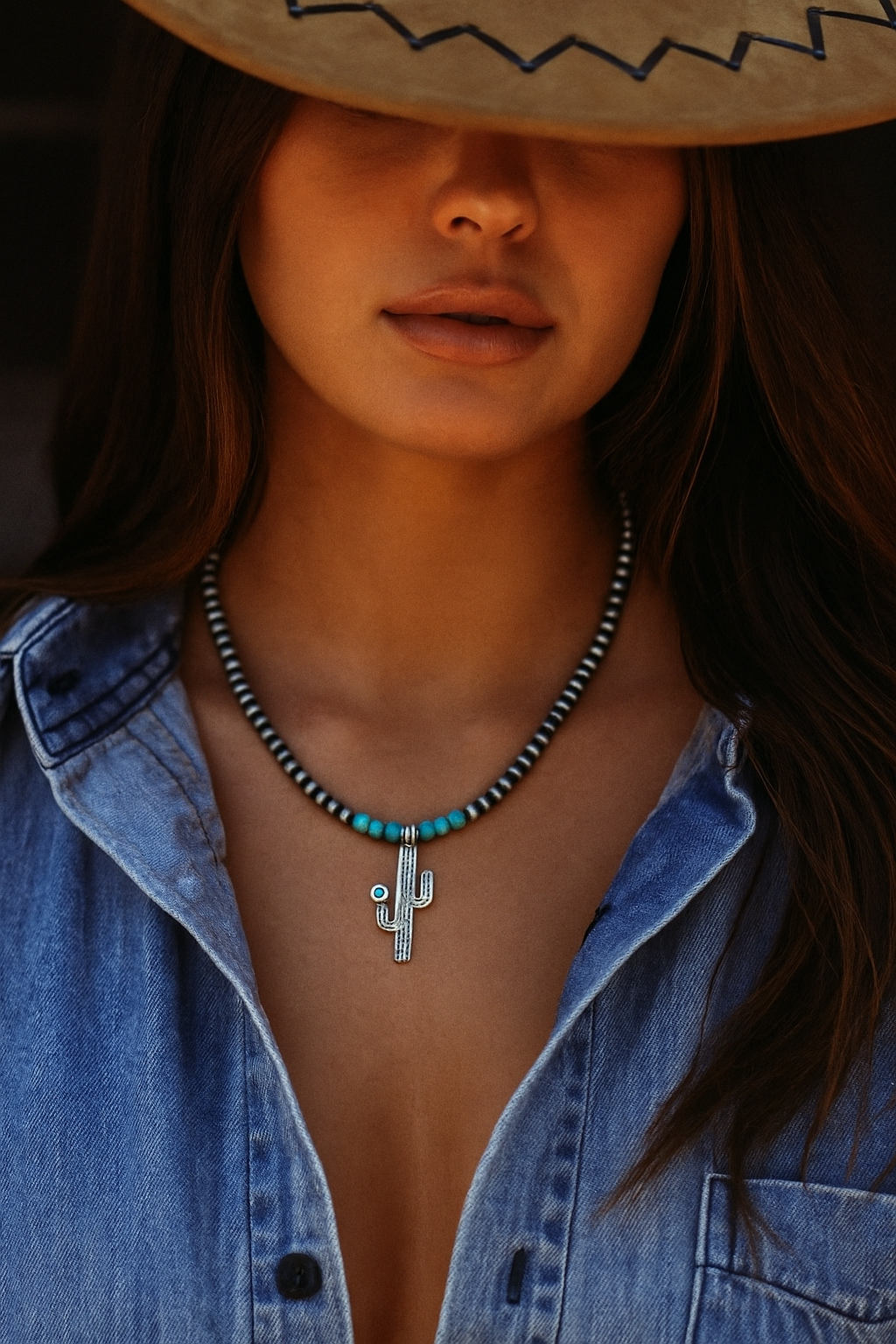 Turquoise Cactus Navajo Pearl Necklace