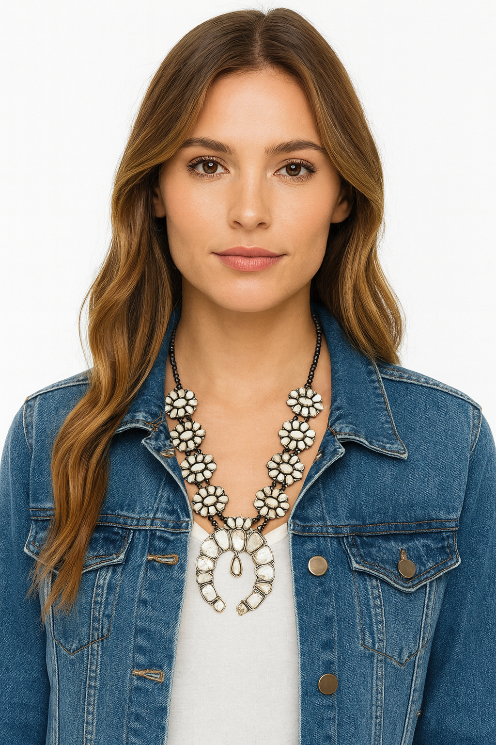 Monster Full Squash Blossom White Turquoise Necklace – Western Navajo Style Statement Jewelry 732034