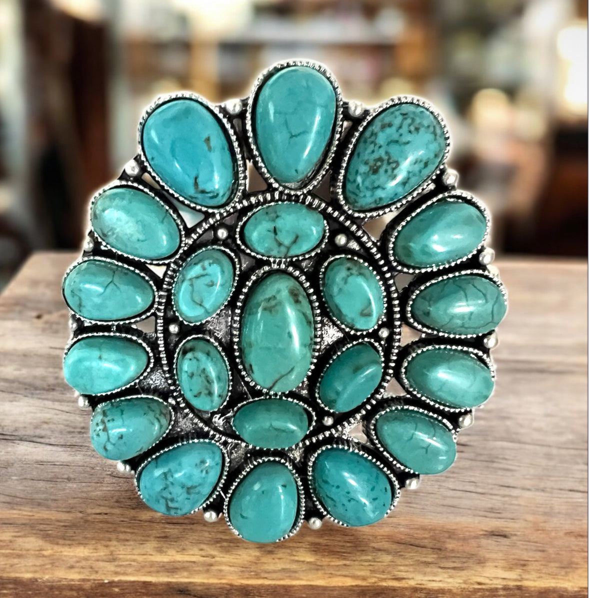 Big! Navajo Turquoise Split Shank Cuff Bracelet, Western Boho Statement Jewelry, Antique Silver Plate Adjustable Cuff 710633