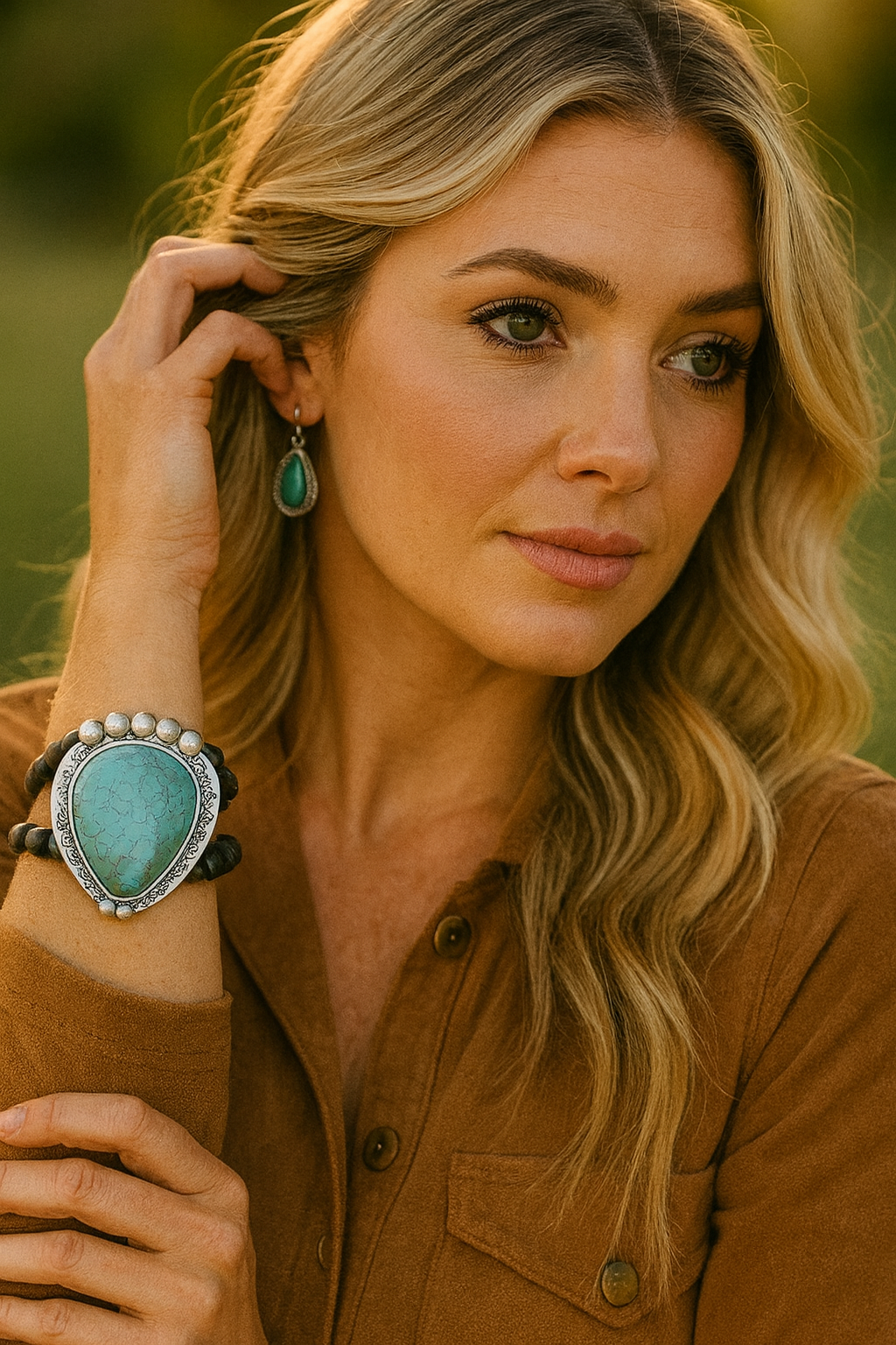 Very Big! Handmade 2-Strand Navajo Turquoise Stretch Bracelet