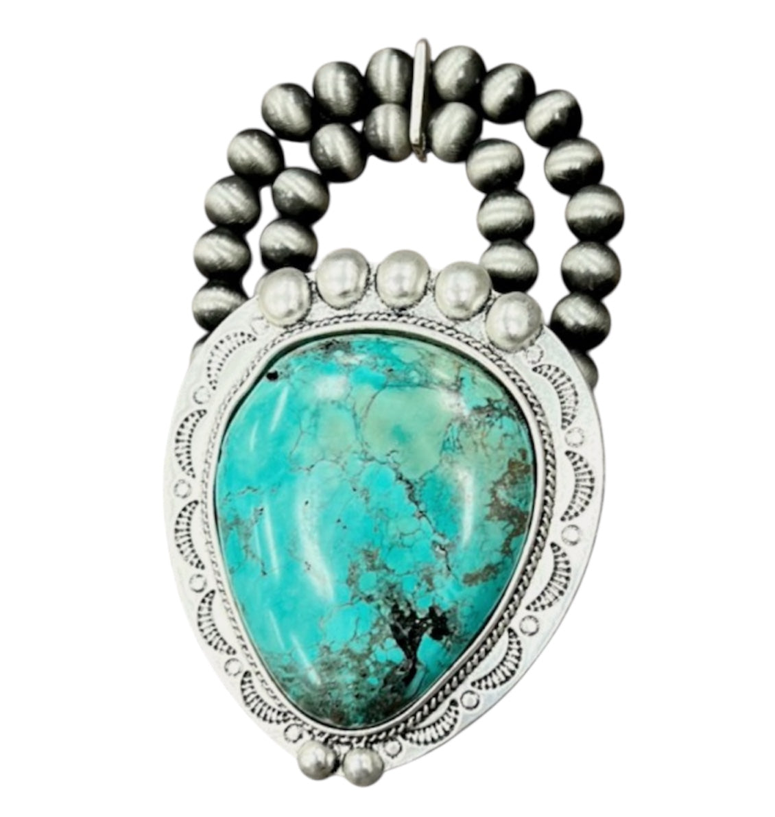 Very Big! Handmade 2-Strand Navajo Turquoise Stretch Bracelet