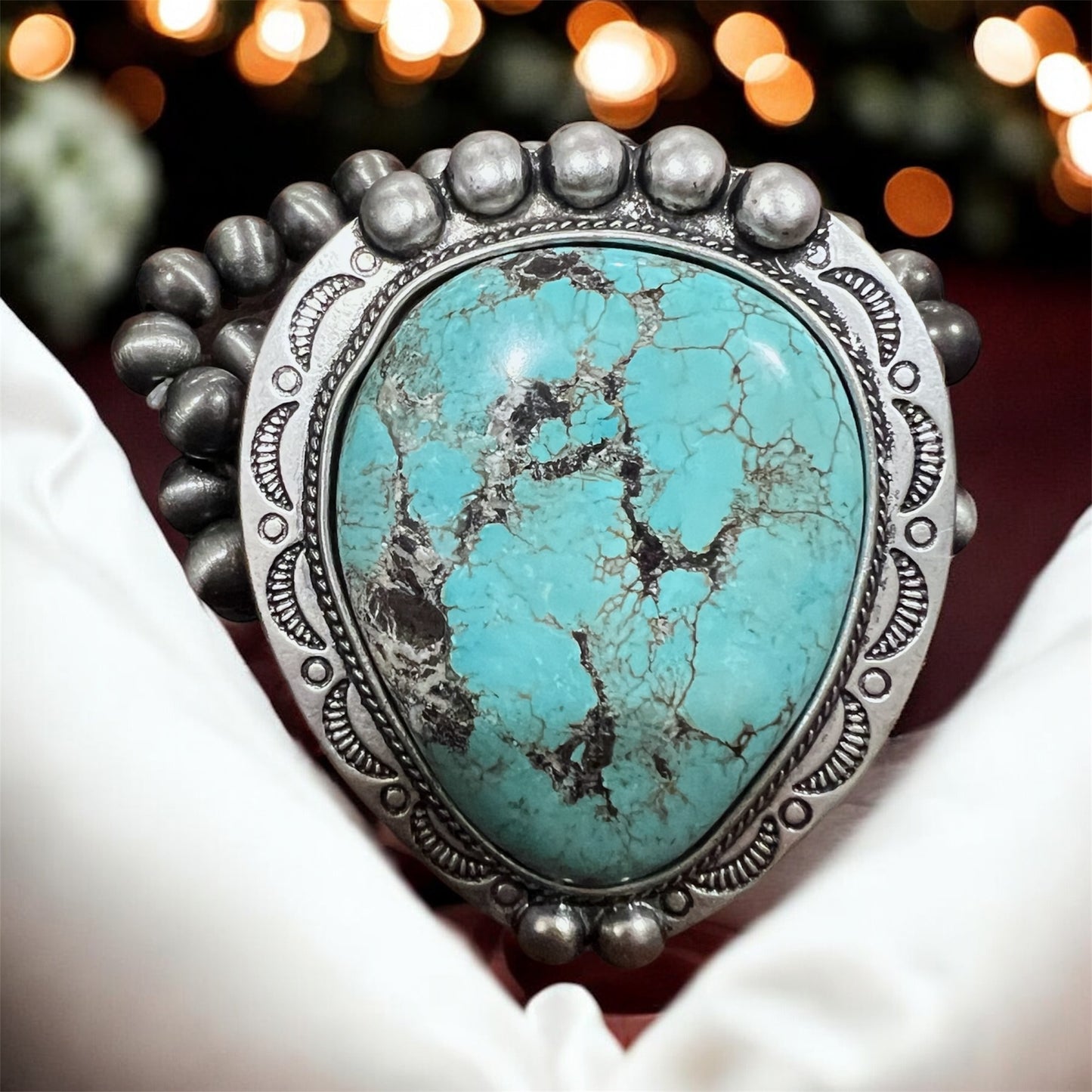 Very Big! Handmade 2-Strand Navajo Turquoise Stretch Bracelet