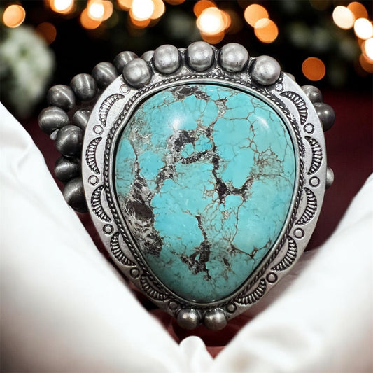 Very Big! Handmade 2-Strand Navajo Turquoise Stretch Bracelet