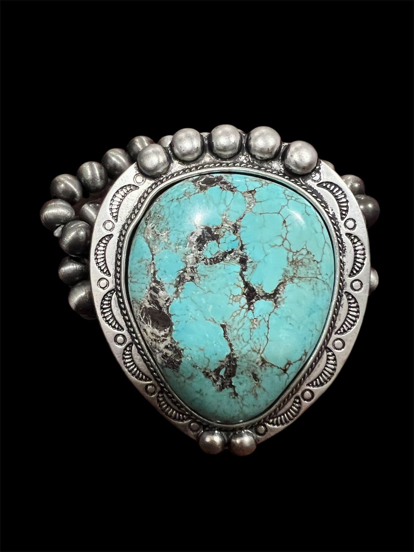 Very Big! Handmade 2-Strand Navajo Turquoise Stretch Bracelet