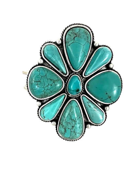 Big! 2.7" Long, Navajo Turquoise Split-Shank Brass Cuff Bracelet 710711