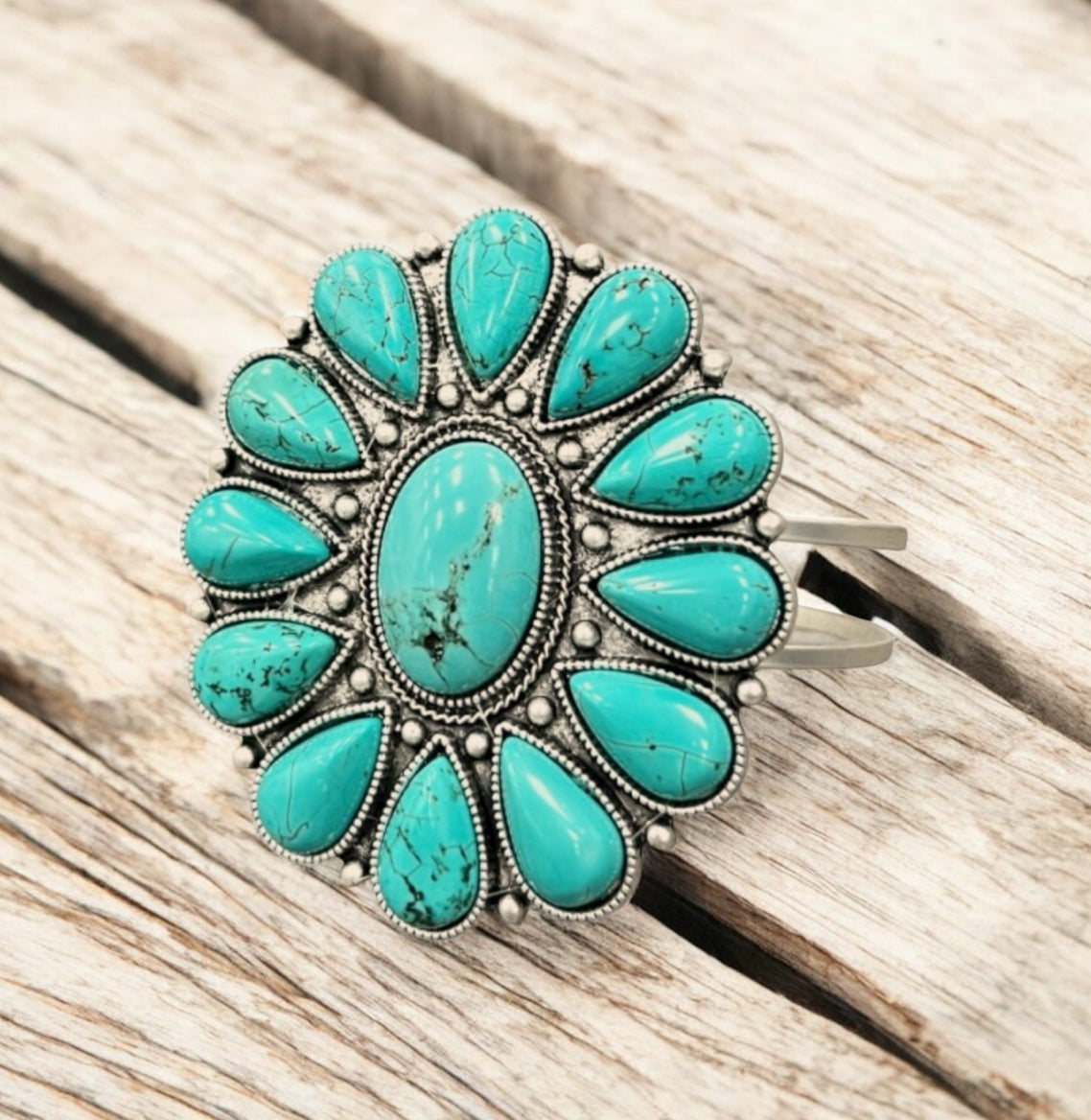 Big! 2.7" Navajo Turquoise Split Shank Cuff Bracelet – Squash Blossom Design(710721)
