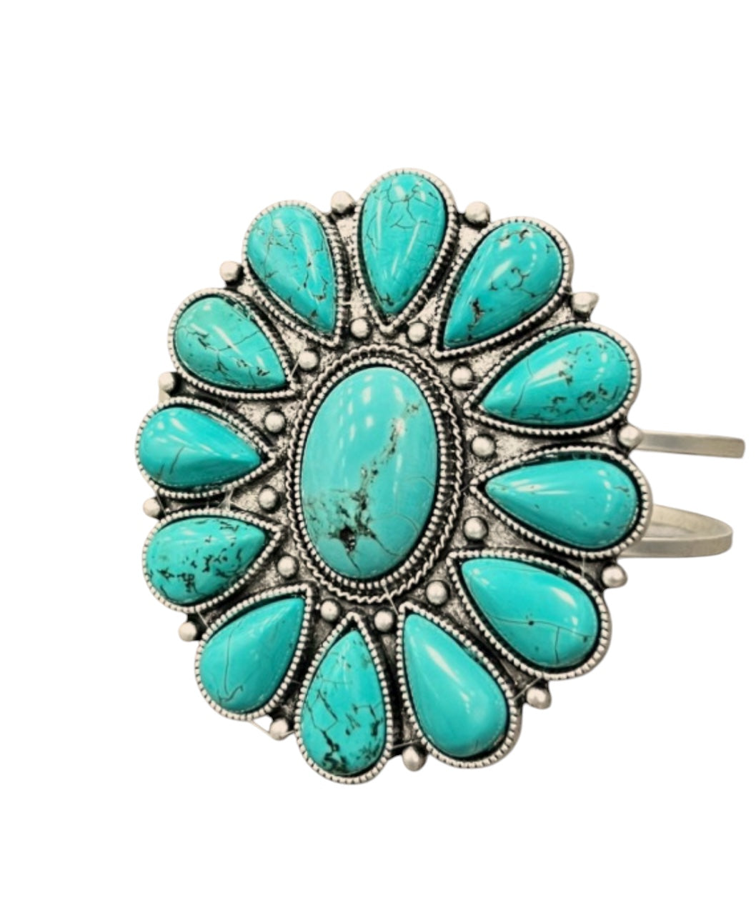 Big! 2.7" Navajo Turquoise Split Shank Cuff Bracelet – Squash Blossom Design(710721)