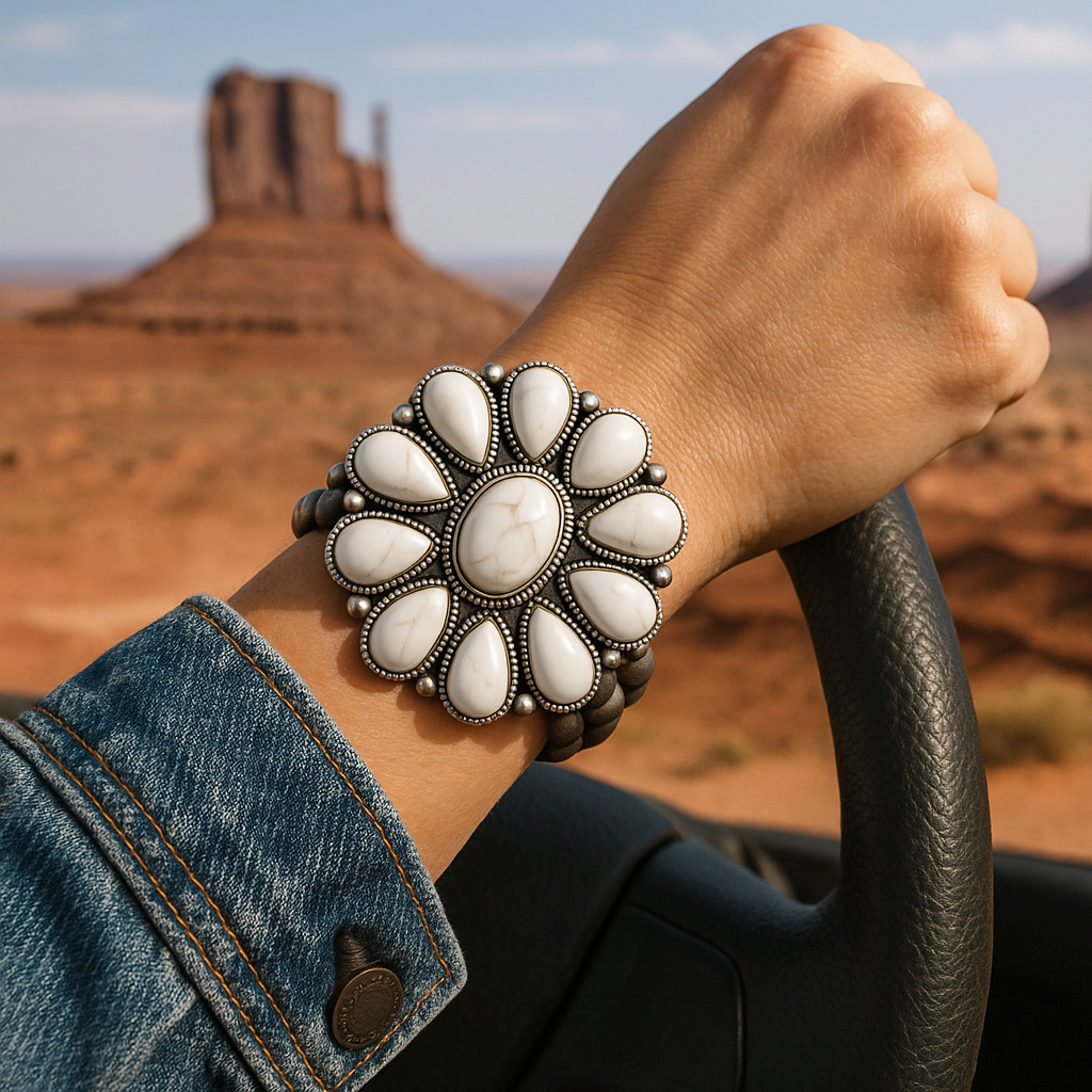 Very Big! Handmade 2-Strand Navajo White Turquoise Stretch Bracelet711046