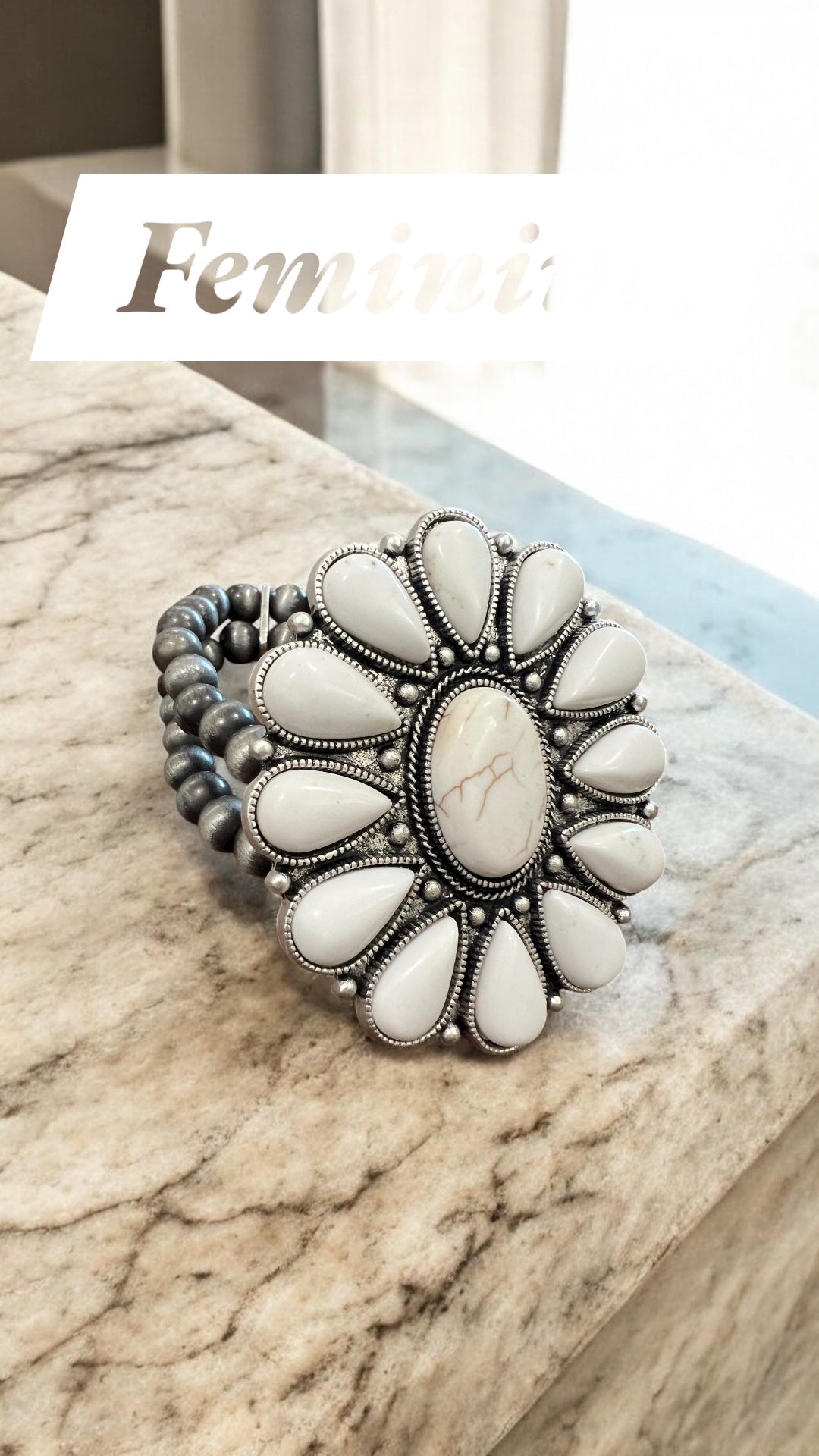 Very Big! Handmade 2-Strand Navajo White Turquoise Stretch Bracelet711046