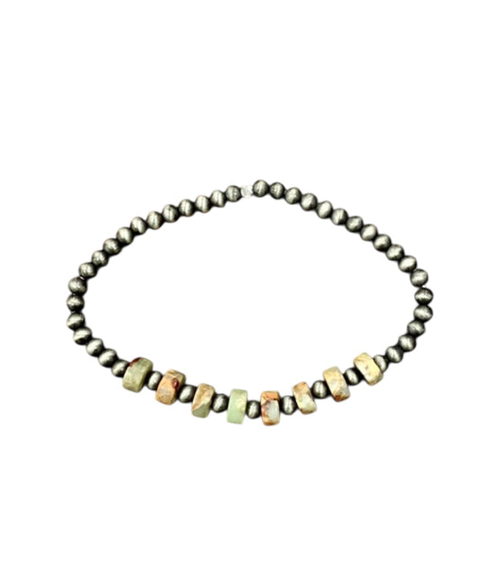 Handmade Natural Gemstone, Navajo Pearl Stretch Bracelet 711159
