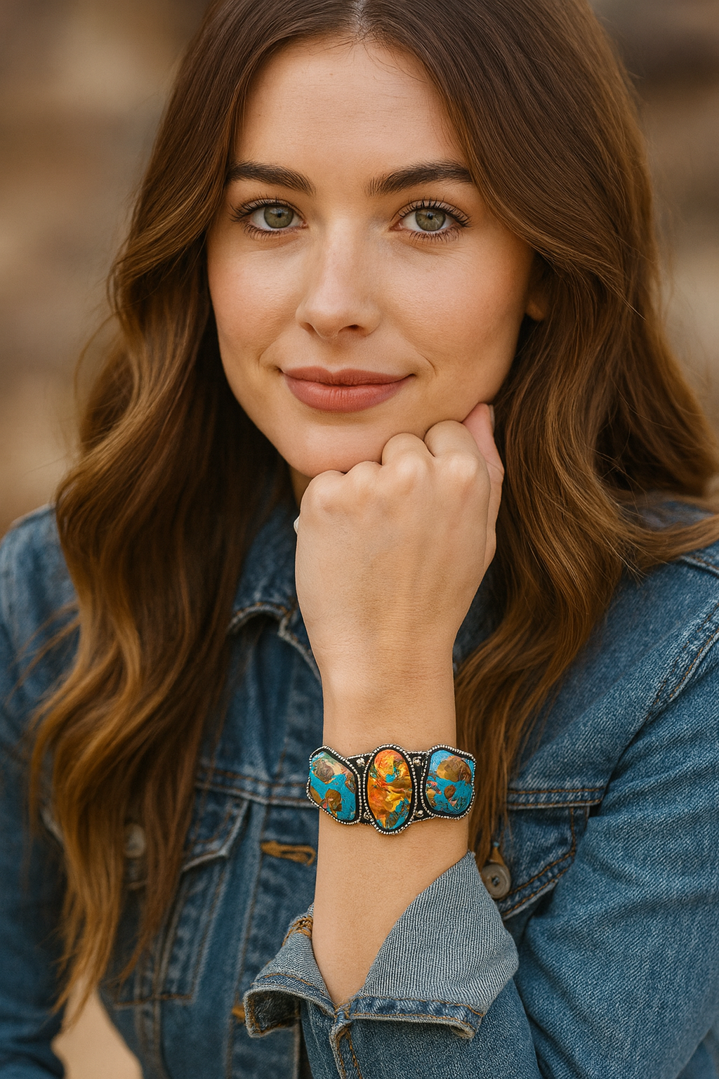 Big! Gemstone "C" Cuff Bracelet – Antique Silver Plate (711383)