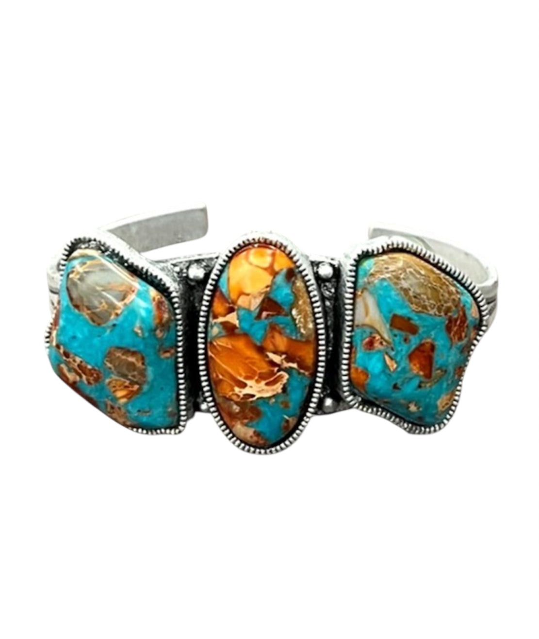 Big! Gemstone "C" Cuff Bracelet – Antique Silver Plate (711383)
