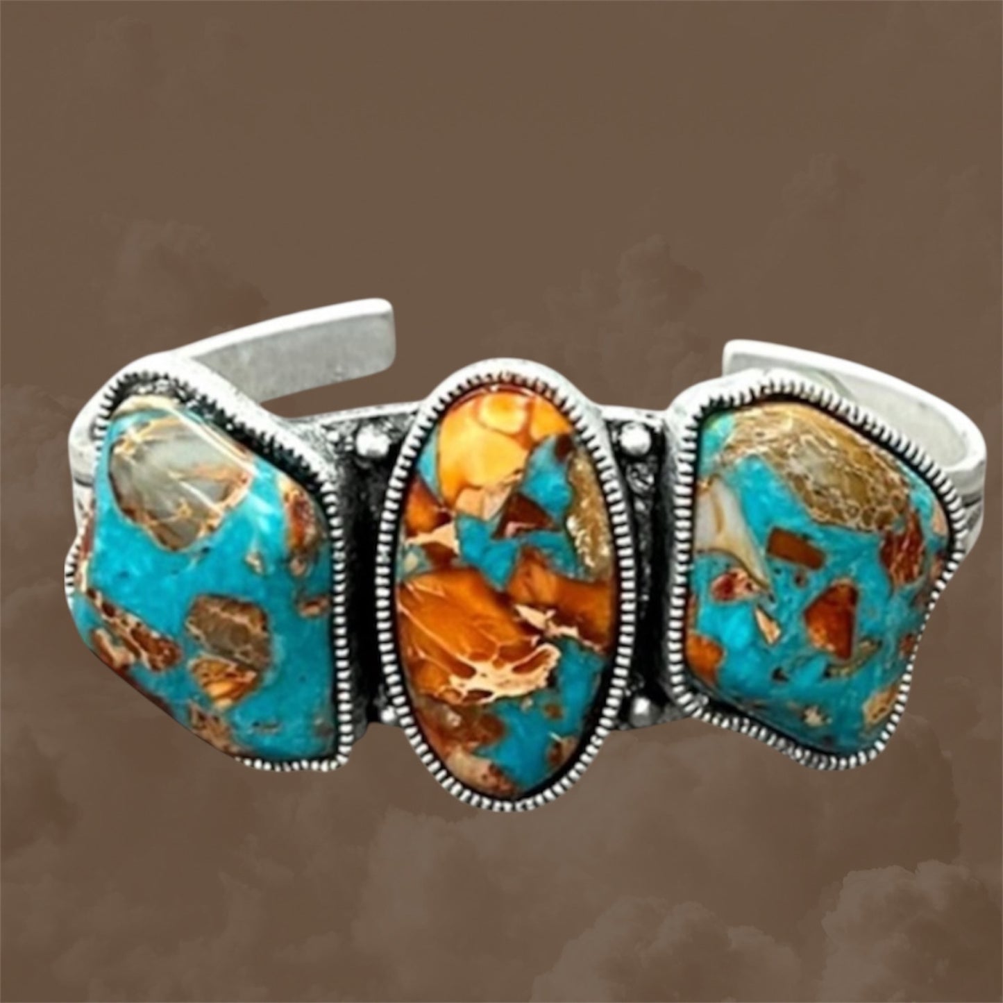 Big! Gemstone "C" Cuff Bracelet – Antique Silver Plate (711383)