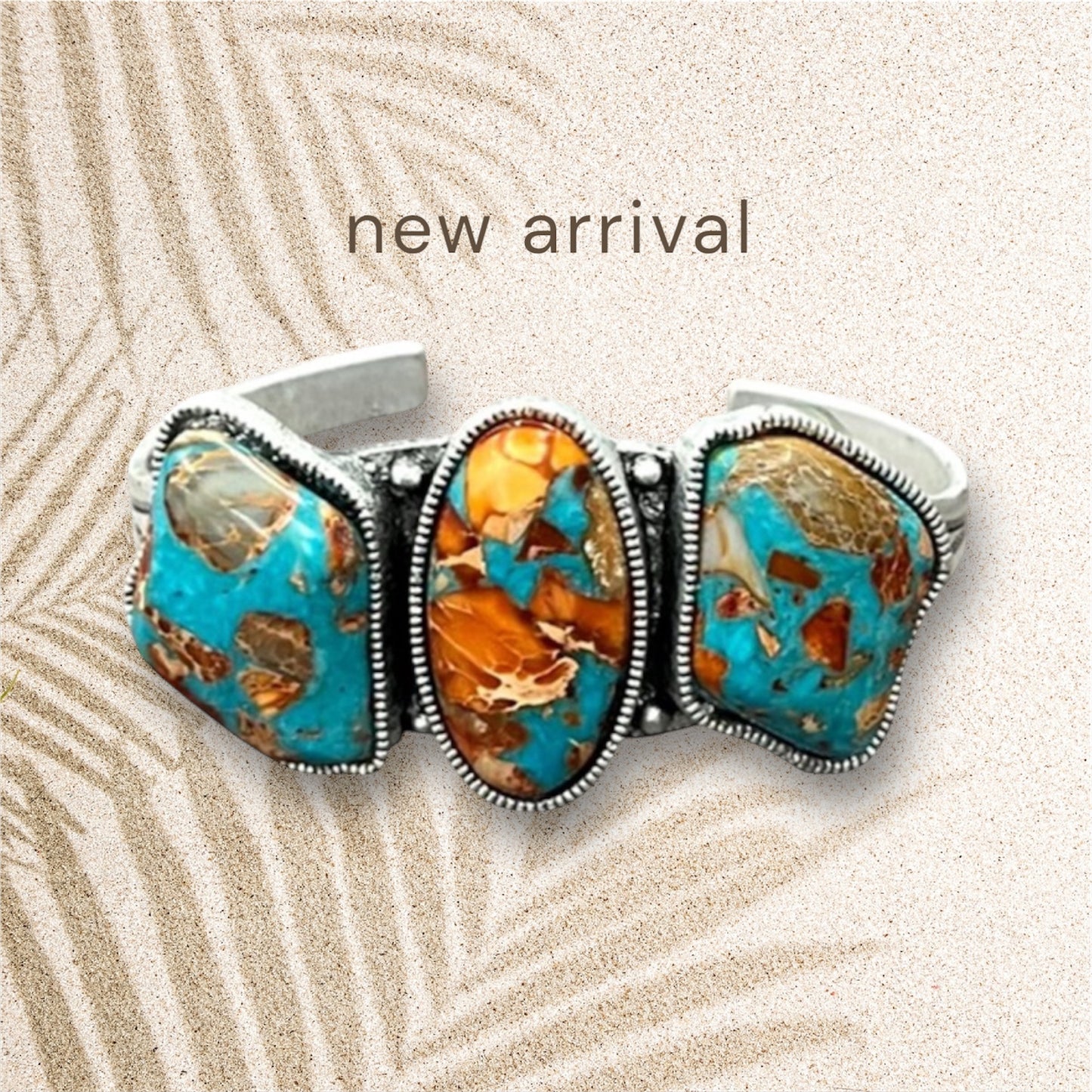 Big! Gemstone "C" Cuff Bracelet – Antique Silver Plate (711383)