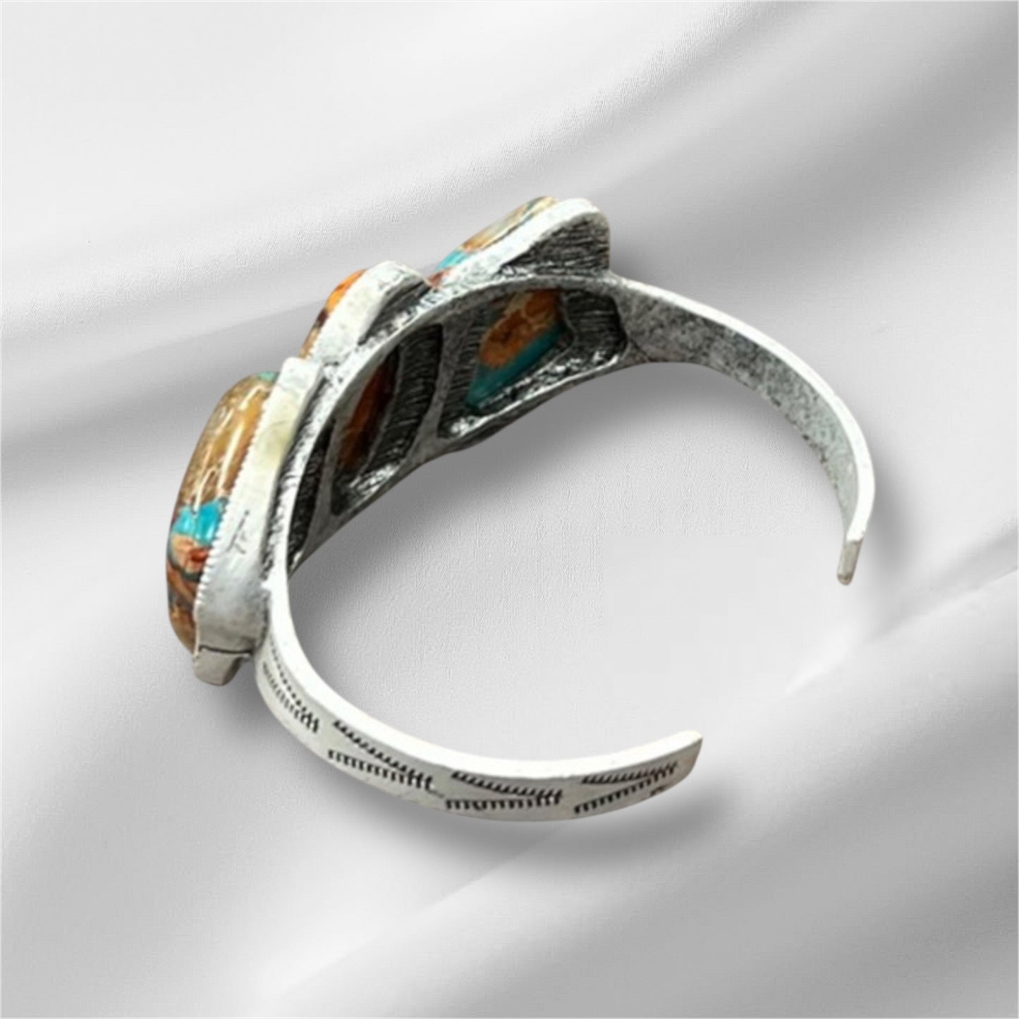 Big! Gemstone "C" Cuff Bracelet – Antique Silver Plate (711383)