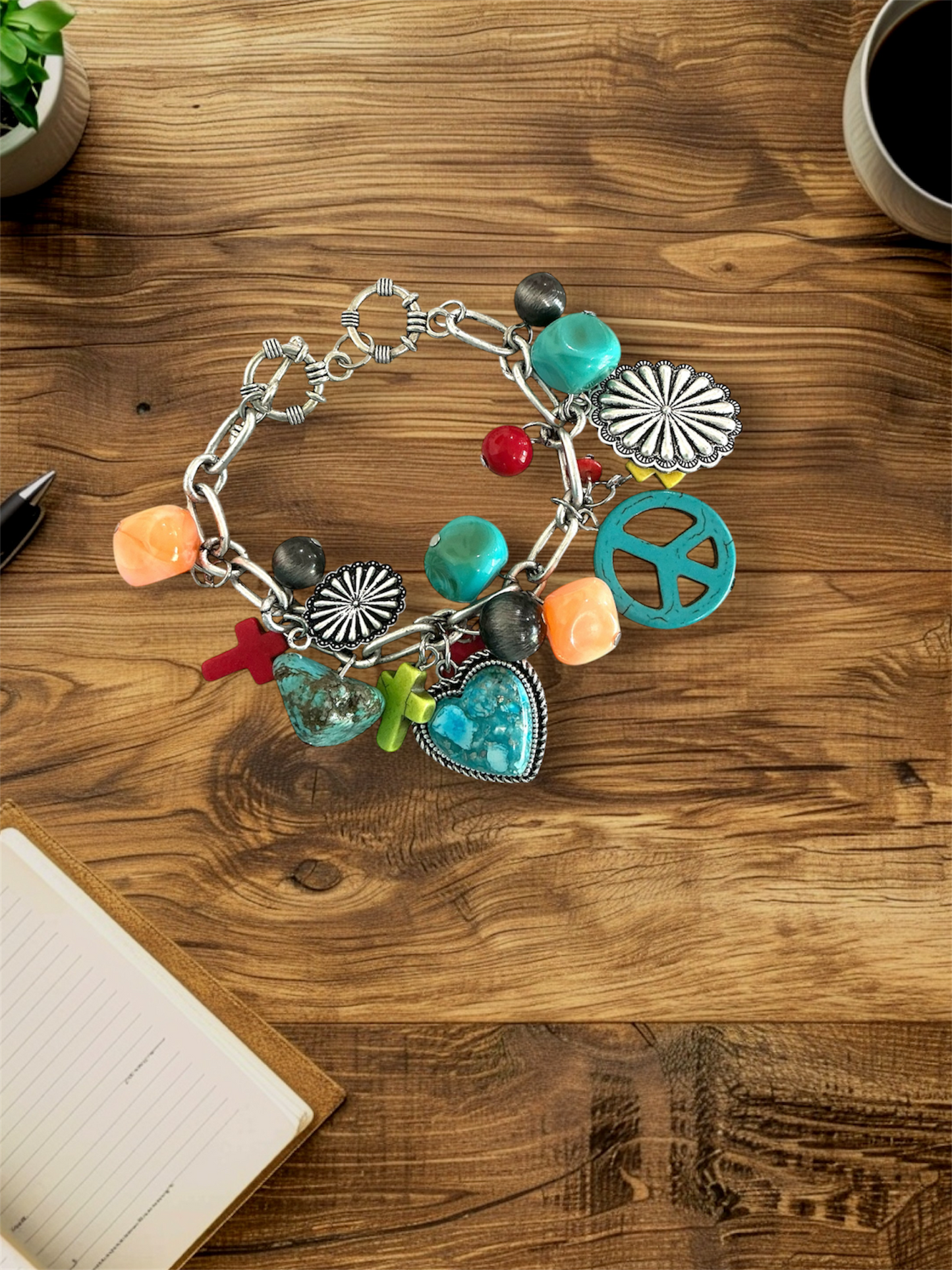 Handmade Western Adjustable Bracelet – Turquoise, Synthetic Turquoise, Navajo Pearls, 52g, Boho Style 711517