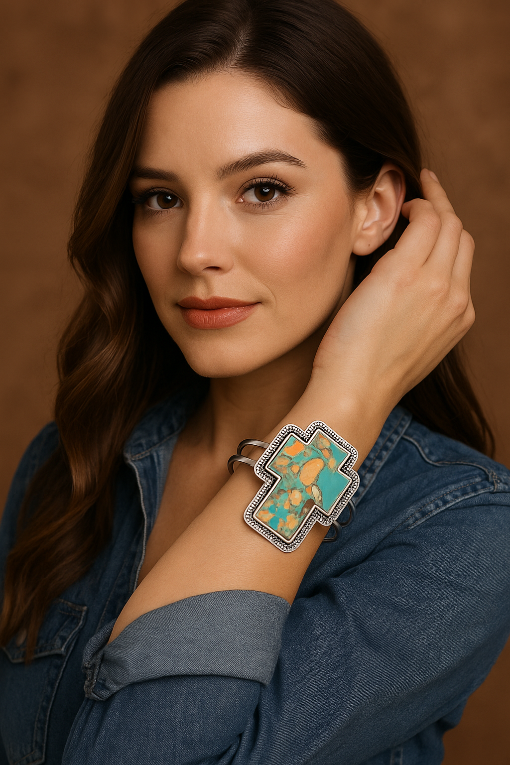 Big! Cross Gemstone Split Shank Brass Cuff Bracelet 711643