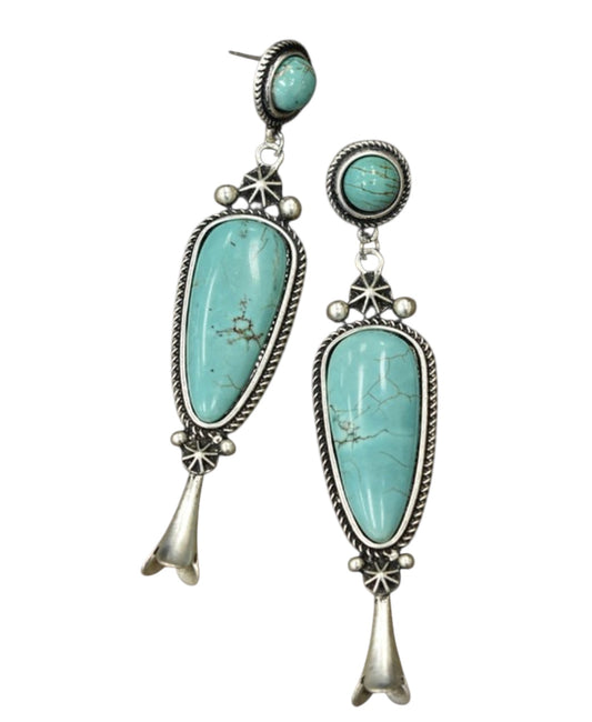 3.7" Long Squash Blossom Turquoise Post Earrings 720858