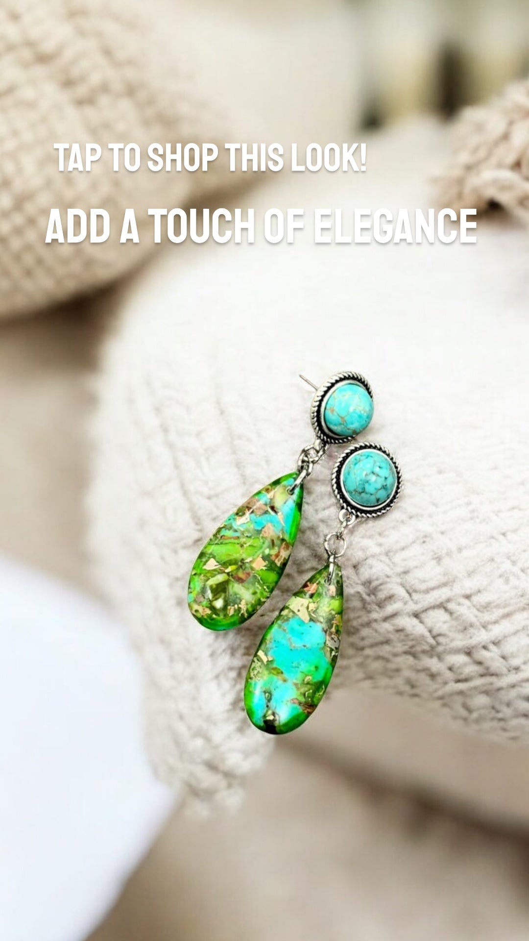 2.2" Long Gemstone Turquoise Post Earrings, Handmade Western Boho Cowgirl Earrings, Lightweight Nickel Free(722424)