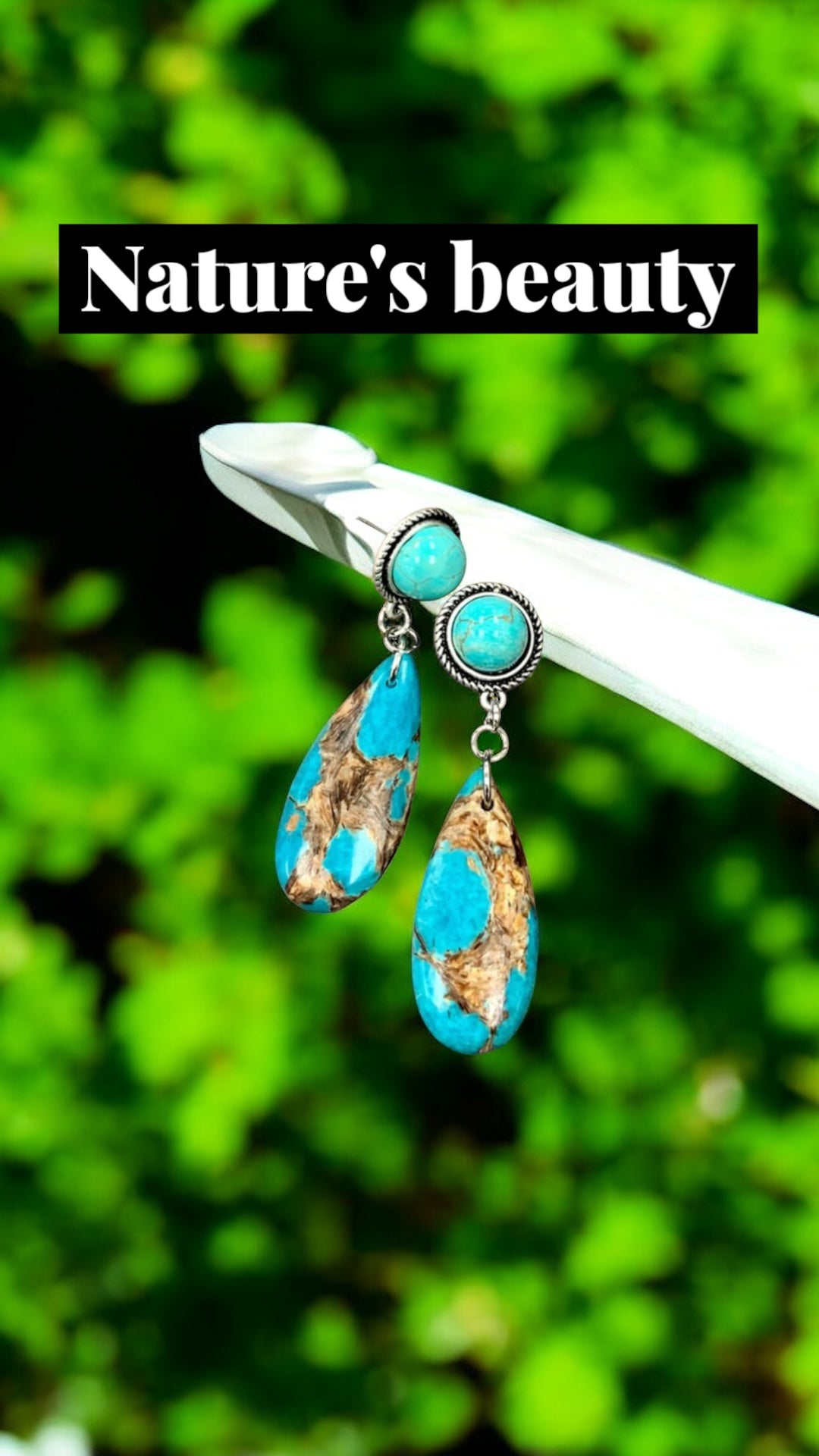 2.2" Long Gemstone Turquoise Post Earrings, Western Boho Cowgirl Handmade Earrings, Lightweight Nickel Free(722424)