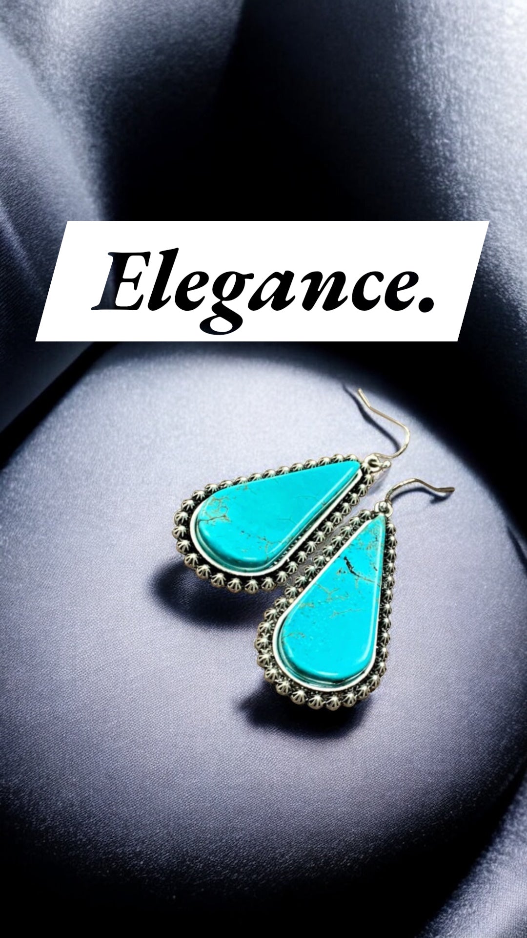 Big 1.8" Long Turquoise Drop Earrings, Western Boho Cowgirl Statement Earrings, Antique Silver Plate, Nickel Free(722949)