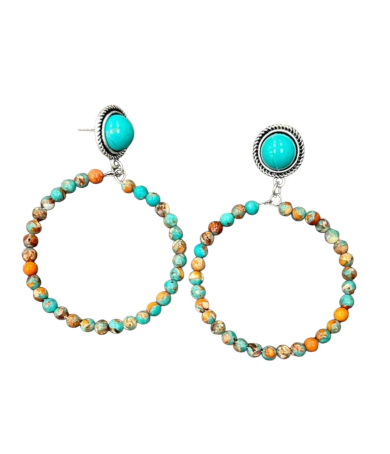 Handmade Round Gemstone Hoop Post Earrings(725257)
