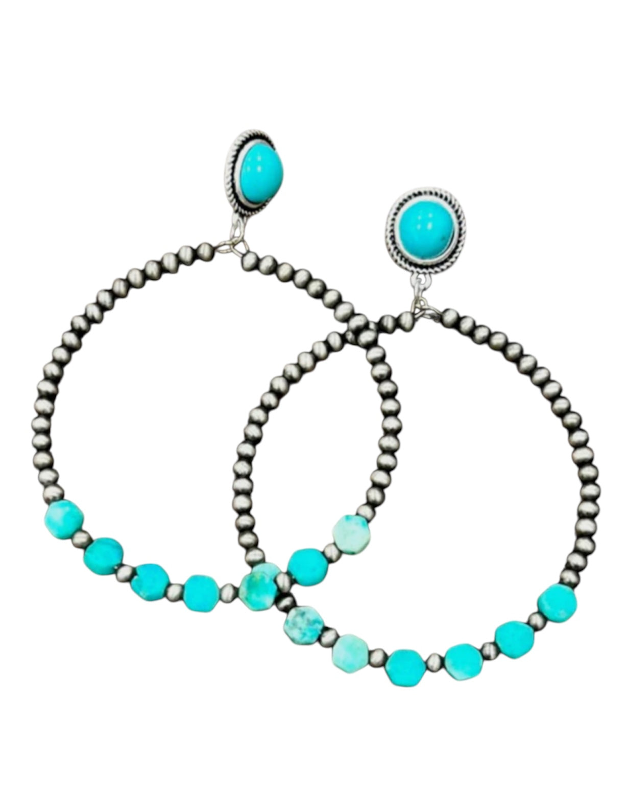 Handmade Hexa Gemstone Hoop Post Earrings(723855)