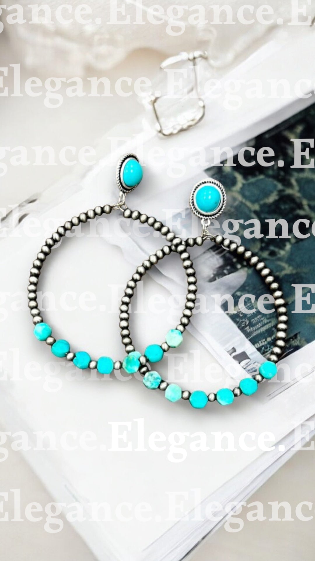 Handmade Hexa Gemstone Hoop Post Earrings(723855)