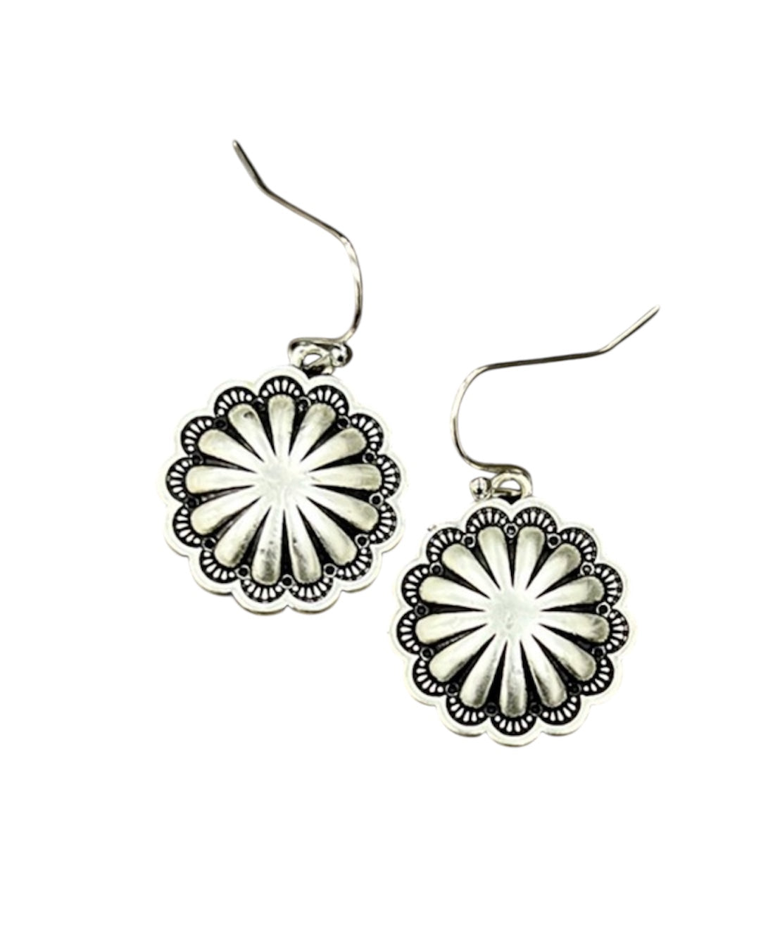 0.8" Long, Lightweight Brass Concho Earrings – Western Style, Fish Hook, Hypoallergenic 723870