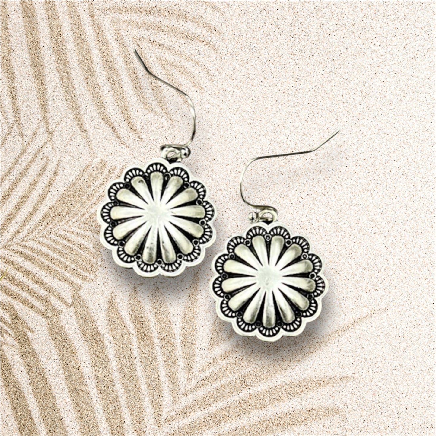 0.8" Long, Lightweight Brass Concho Earrings – Western Style, Fish Hook, Hypoallergenic 723870