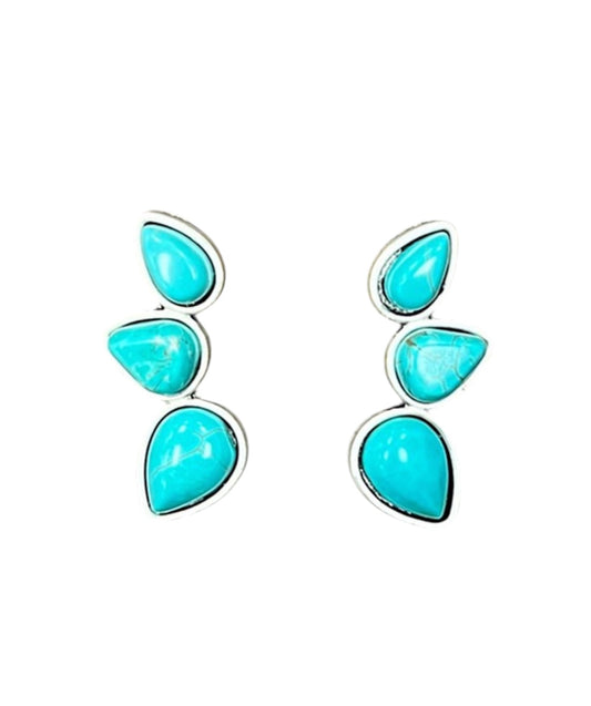 1.4" Long, Navajo Turquoise Stud Earrings – Antique Silver Plated, Western Style, Hypoallergenic 724212
