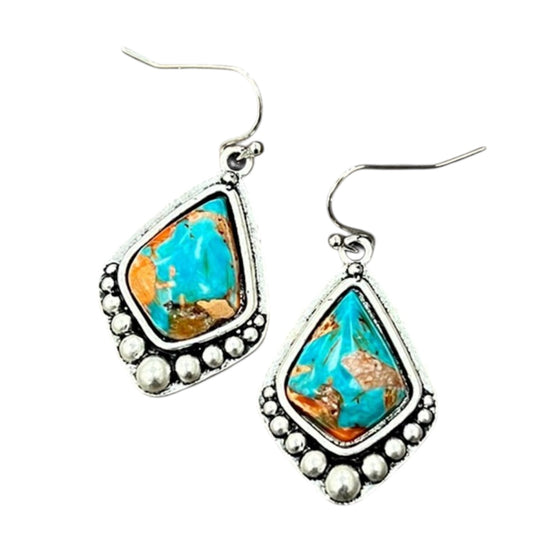 1" Long, Gemstone Earrings – Fish Hook, Antique Silver Plated, Western Jewelry, Hypoallergenic 724488