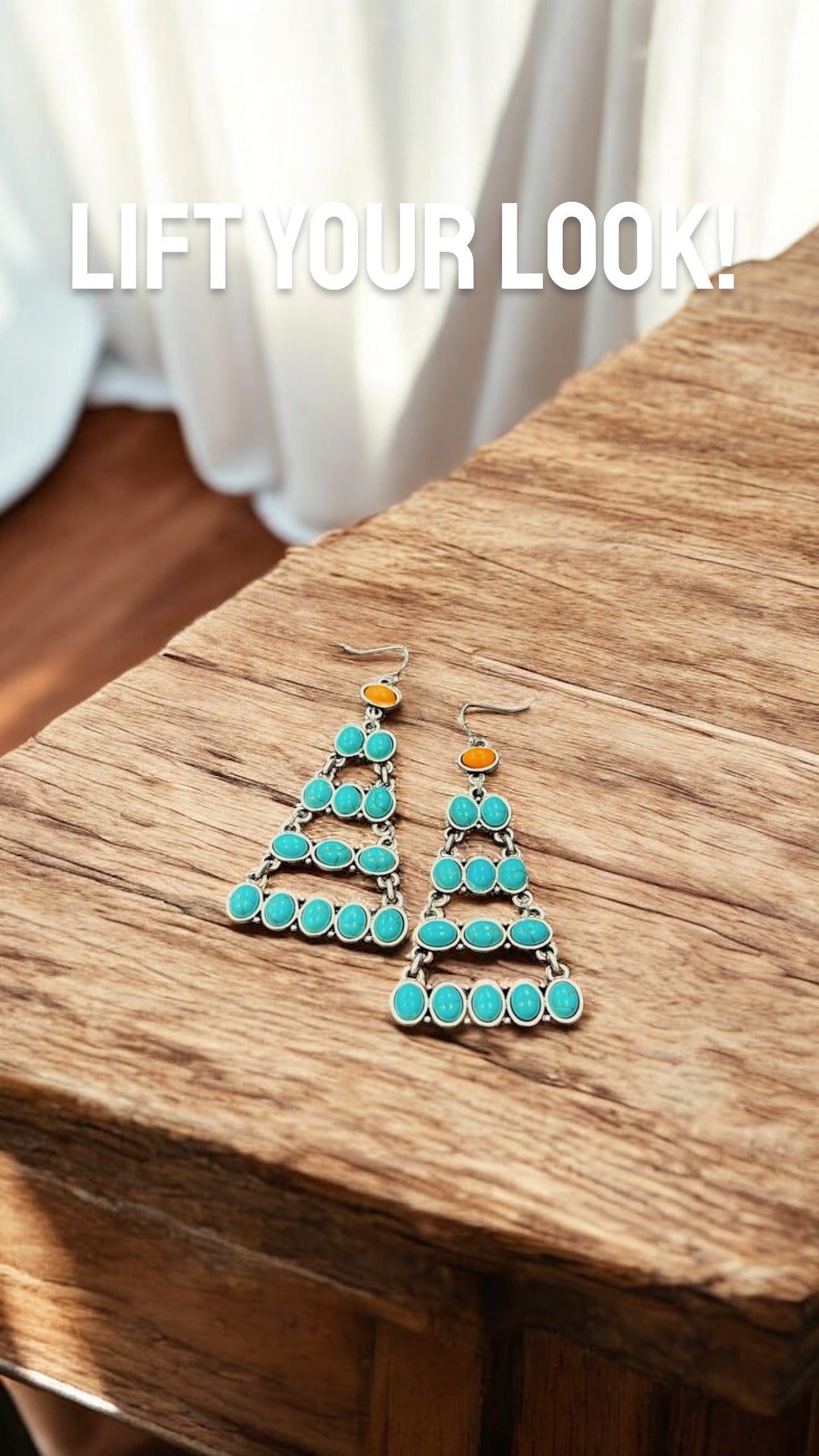 Big! 3" Long, Navajo Synthetic Turquoise Earrings – Western Boho Style, Antique Silver Plate(724677)