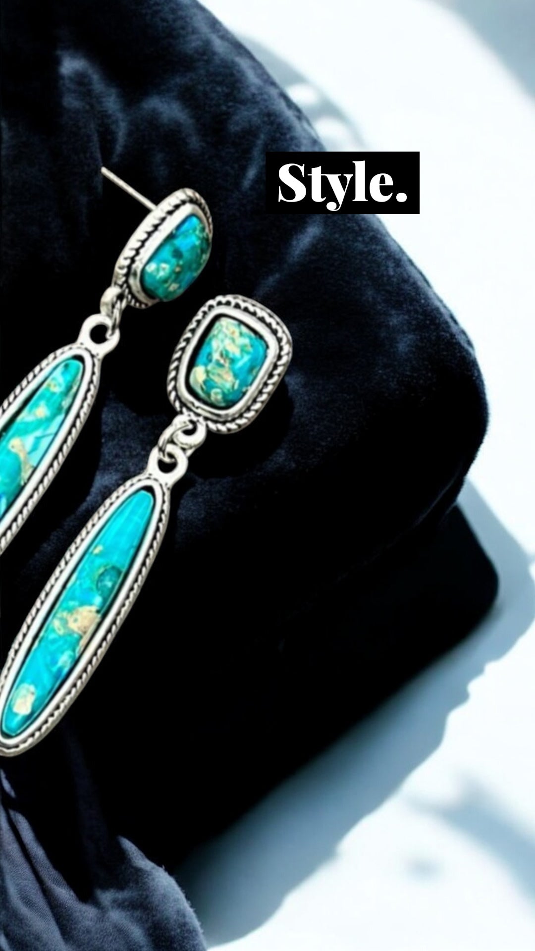 2.2" Long Gemstone Post Earrings, Western Boho Cowgirl Statement Earrings, Antique Silver Plate, Nickel Fre(725208)