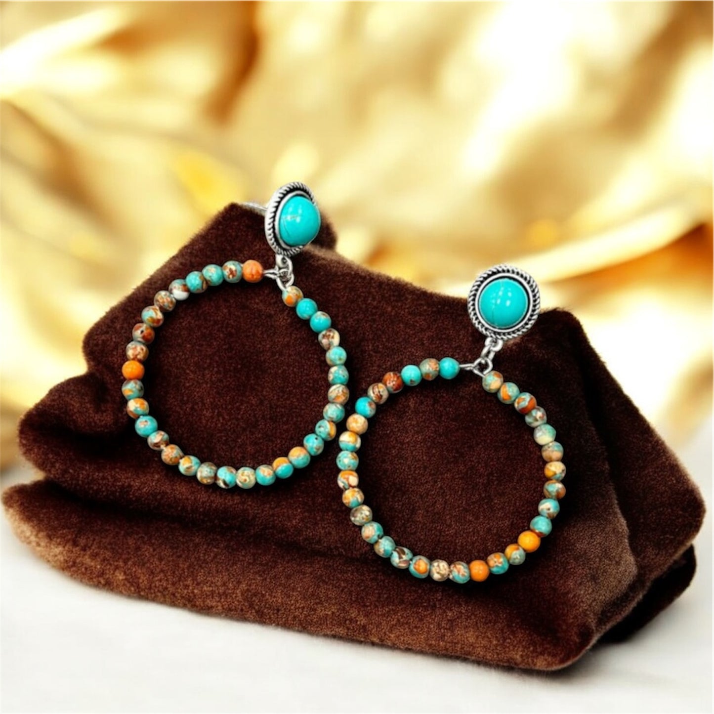 Handmade Round Gemstone Hoop Post Earrings(725257)