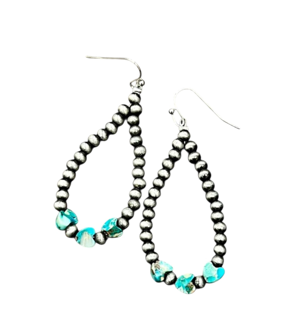 2" Long, Handmade 6mm Heart Gemstone & Navajo Bead Earrings – Lightweight, Western Style, Hypoallergenic 726193