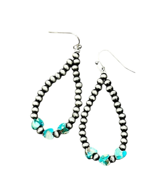 2" Long, Handmade 6mm Heart Gemstone & Navajo Bead Earrings – Lightweight, Western Style, Hypoallergenic 726193