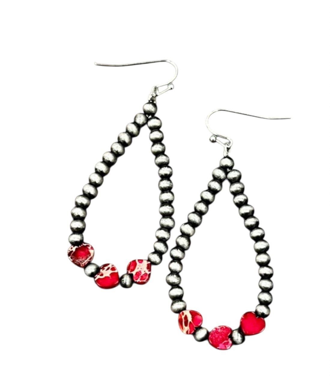 2" Long, Handmade 6mm Heart Gemstone & Navajo Bead Earrings – Lightweight, Western Jewelry, Hypoallergenic 726194