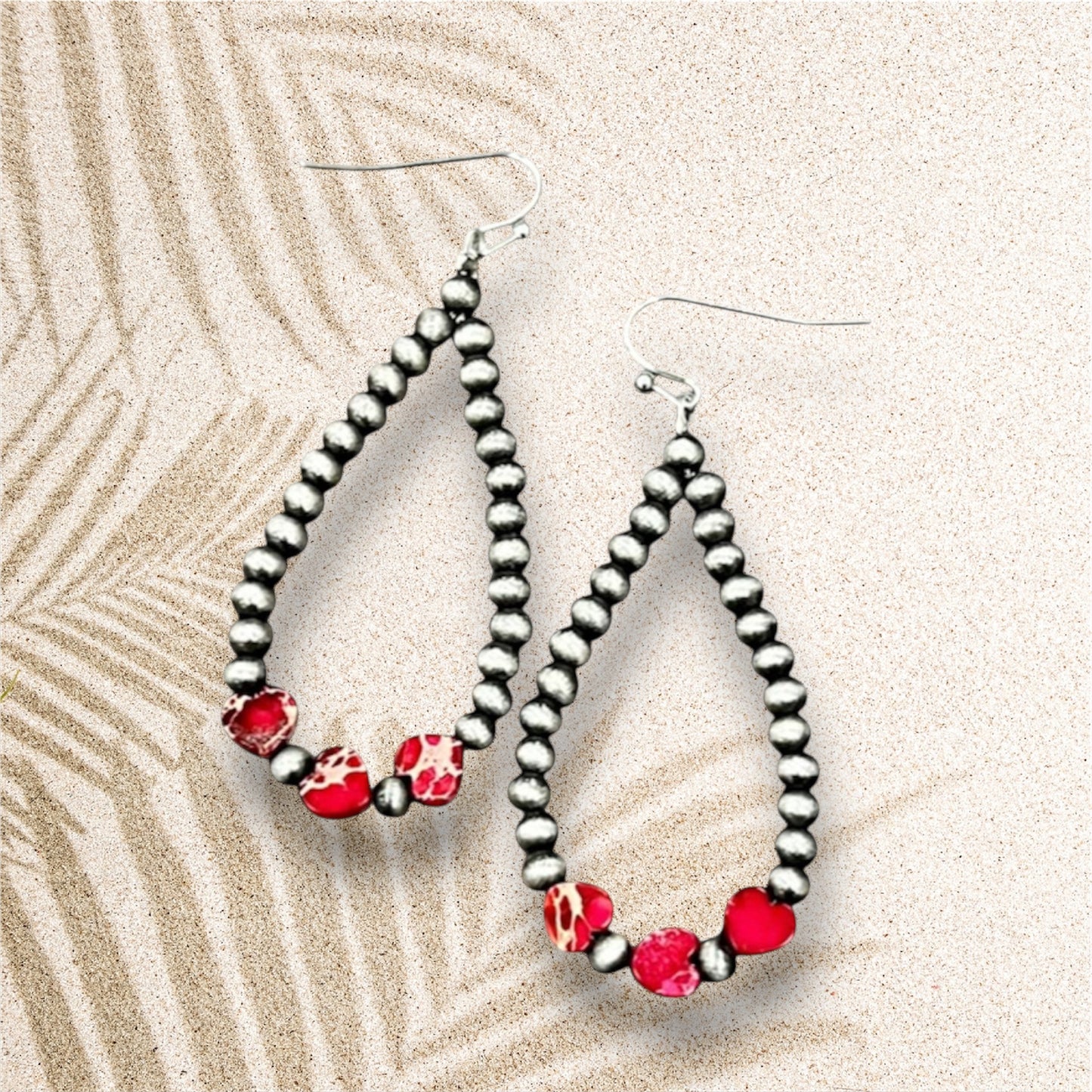 2" Long, Handmade 6mm Heart Gemstone & Navajo Bead Earrings – Lightweight, Western Jewelry, Hypoallergenic 726194