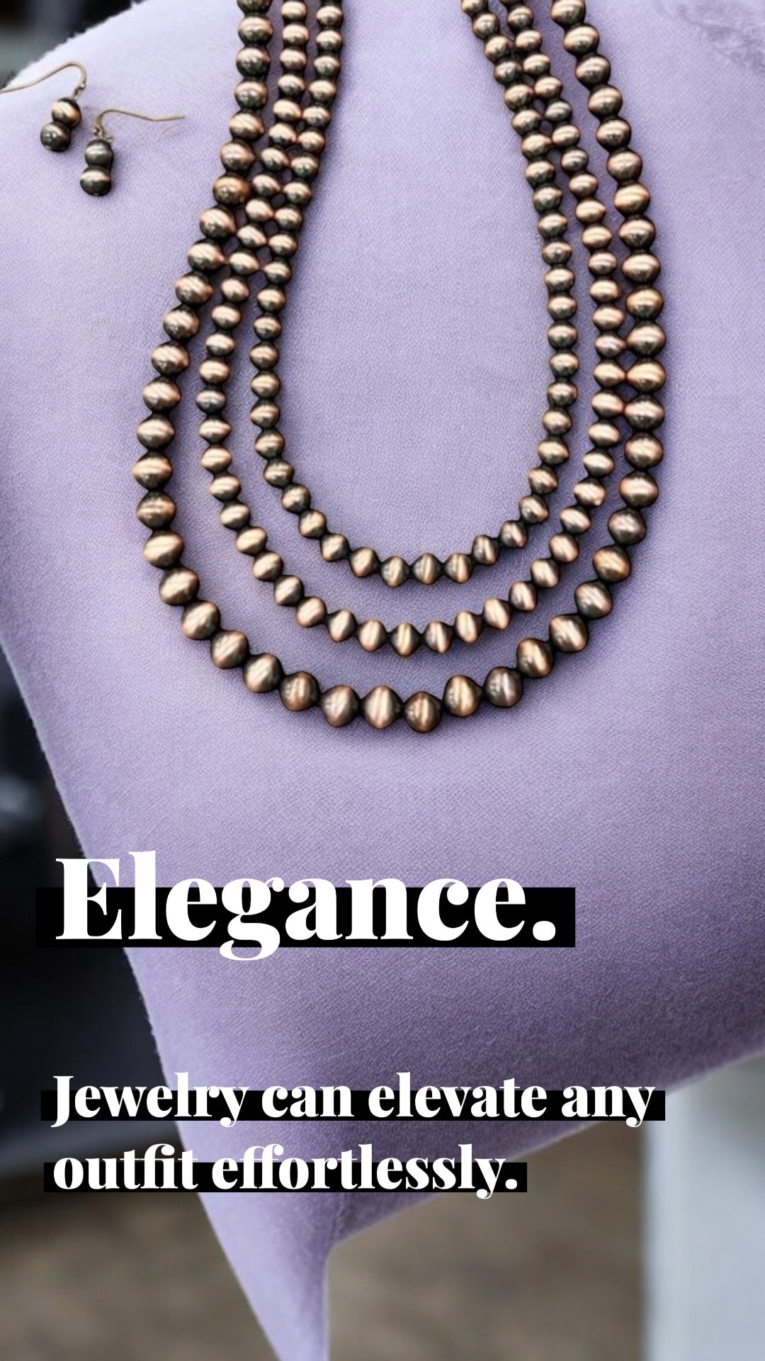 Handmade 3-Strand Copper Navajo Bead Necklace and Earrings Set, Western Boho Cowgirl Jewelry, Layered Copper Bead Necklace Set731151