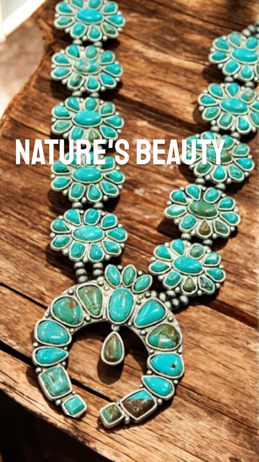 Handmade Squash Blossom Turquoise Necklace 731490