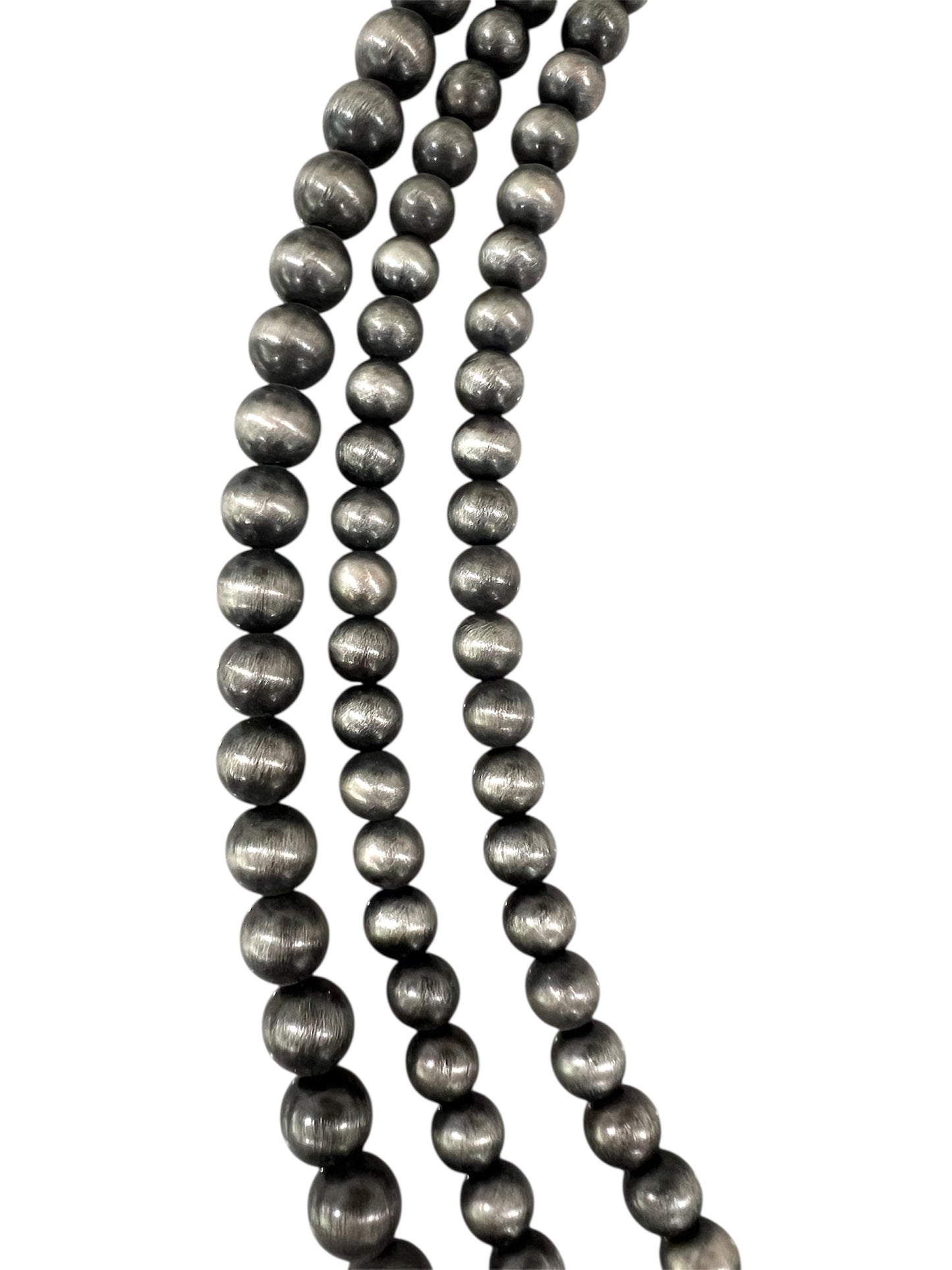 26" Handmade 3-Strand Navajo Pearl Necklace with Squash Blossom Turquoise Pendant – 8mm 10mm Beads, Antique Silver Plate, Western Cowgirl Jewelry 731821