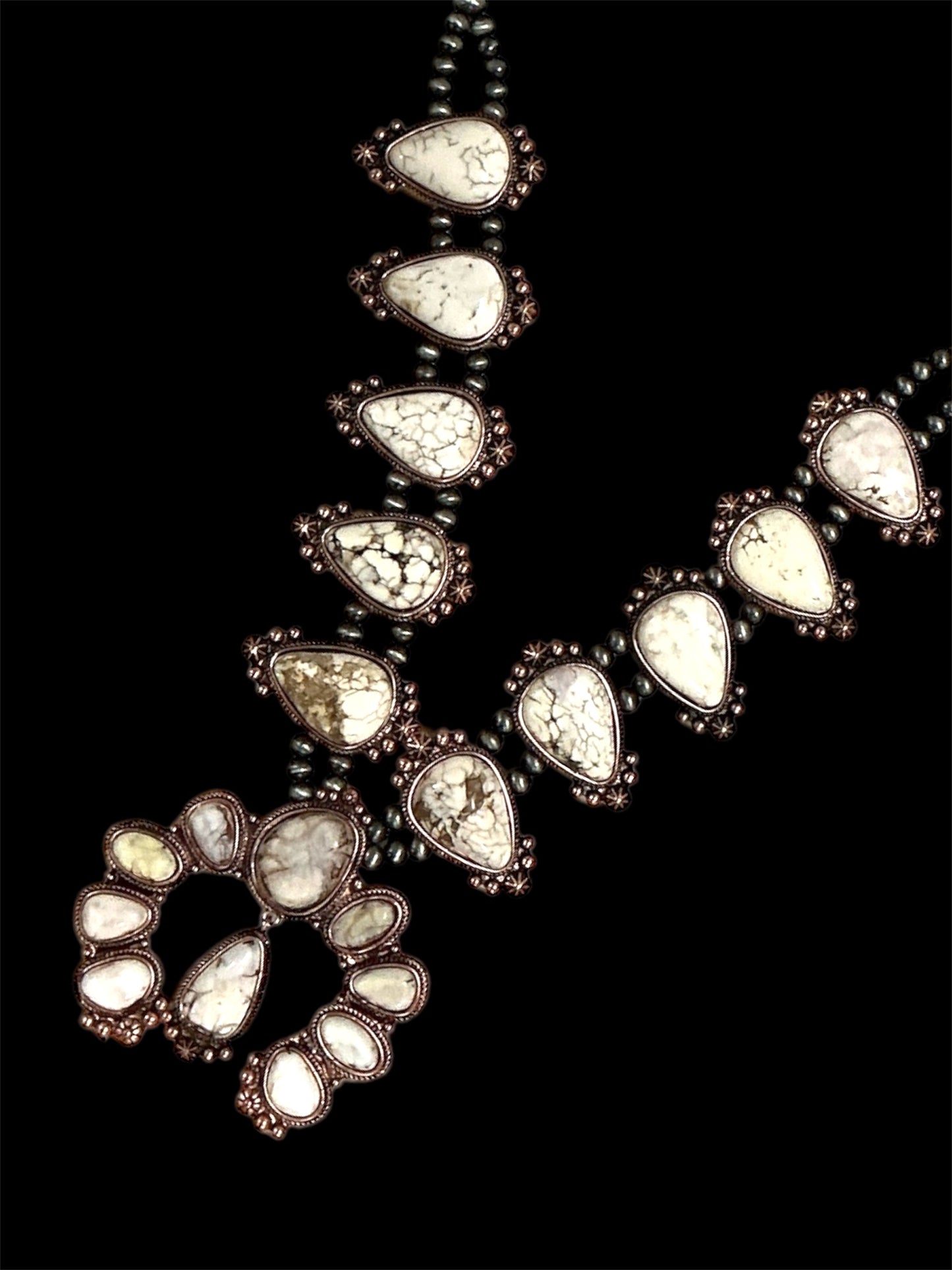 Handmade Squash blossoms cooper white turquoise Necklace