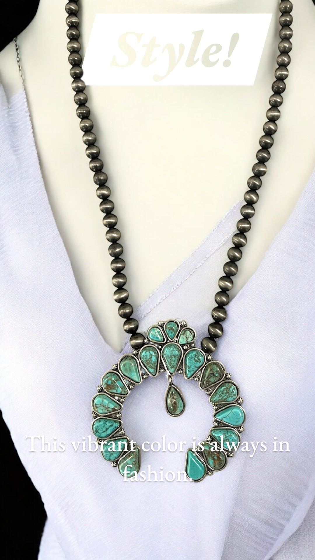30" to 35" Long Handmade Squash Naja Turquoise Necklace 732086