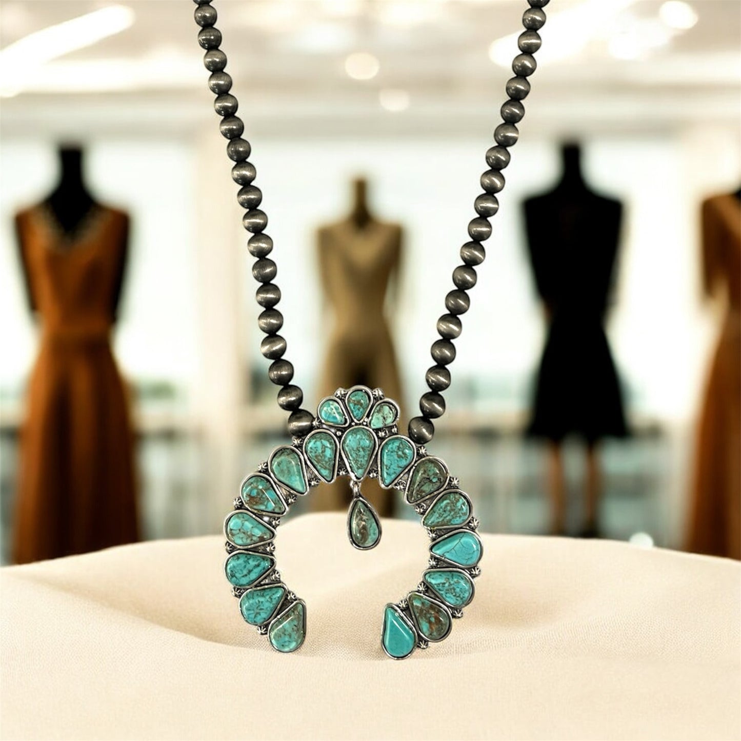 30" to 35" Long Handmade Squash Naja Turquoise Necklace 732086