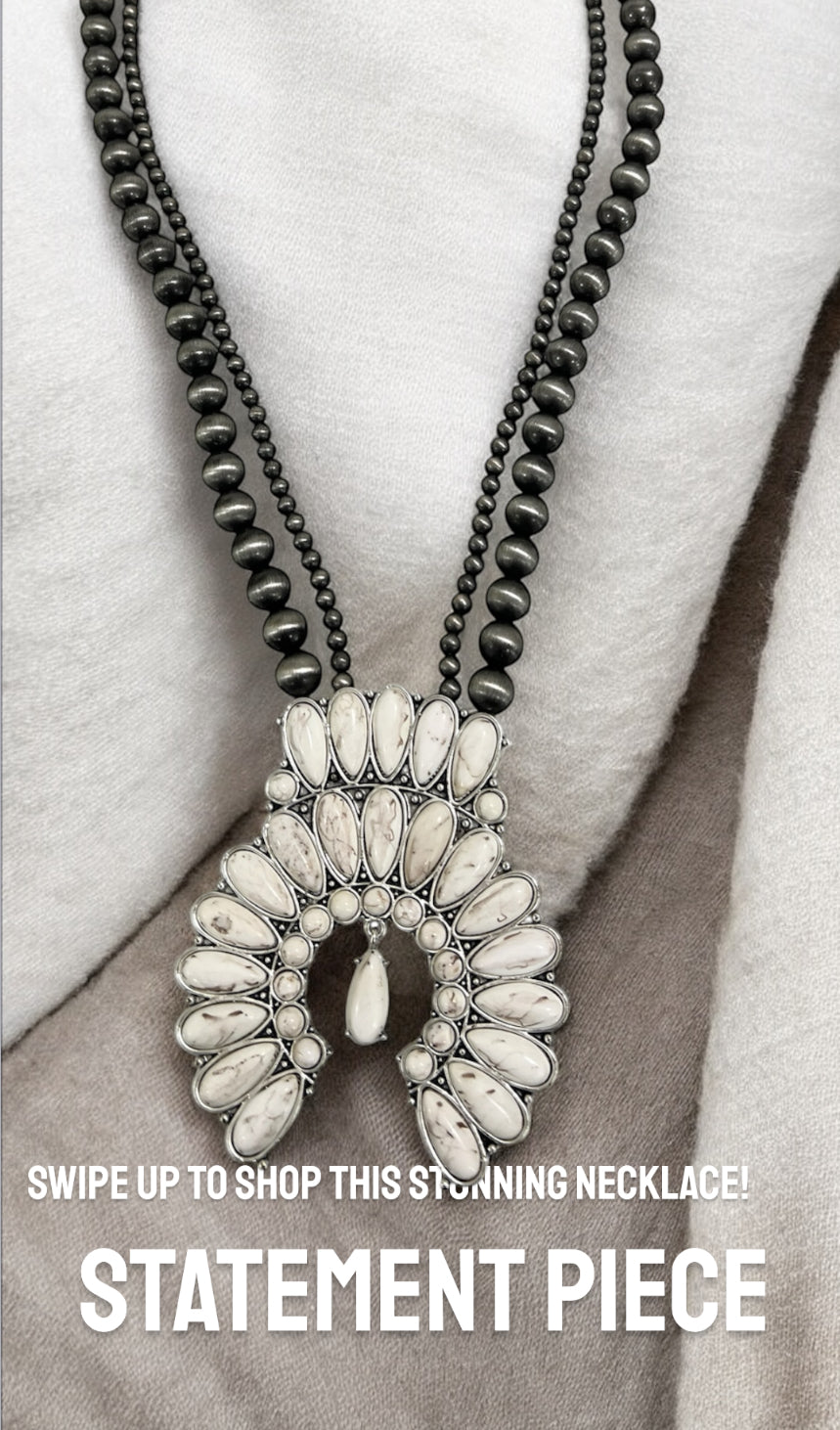 30" to 35" Long, Handmade Monster Size Squash Blossom White Turquoise & Navajo Bead Necklace73218