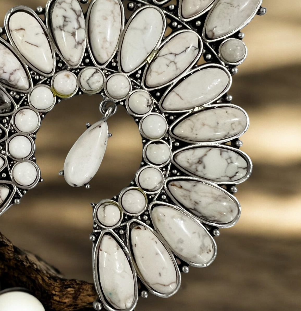 30" to 35" Long, Handmade Monster Size Squash Blossom White Turquoise & Navajo Bead Necklace73218