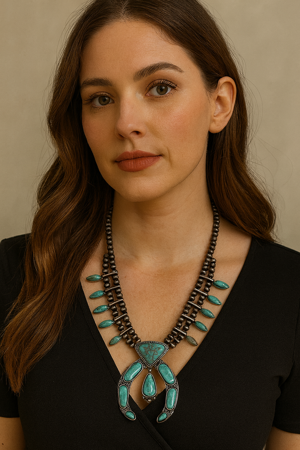 26" to 31" Long Full Squash Blossom Turquoise Necklace 732248