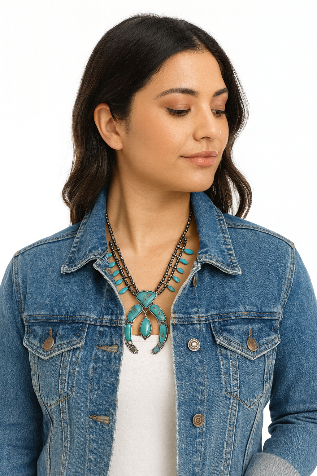 26" to 31" Long, Handmade Full Squash Blossom Turquoise & Navajo Bead Necklace 732248